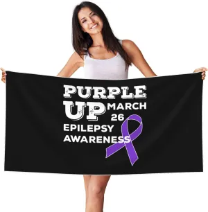 Purple Up March 26 Support Epilepsy Awareness Beach Towel 27.5x55 Inches - Ultra Soft Quick Dry Sand Towel, Lightweight Large Bath Towel for Pool, Summer, Travel