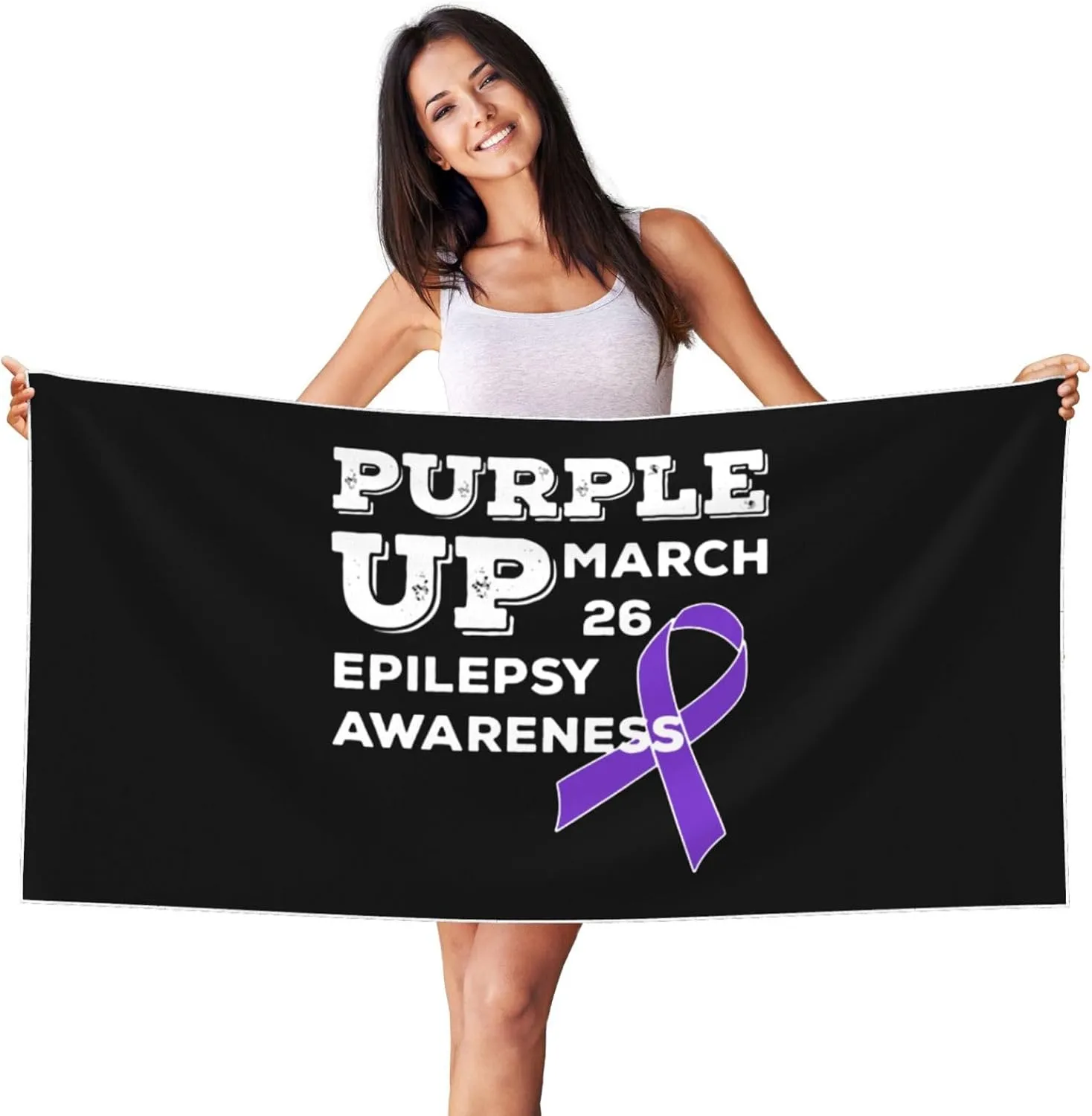 Purple Up March 26 Support Epilepsy Awareness Beach Towel 27.5x55 Inches - Ultra Soft Quick Dry Sand Towel, Lightweight Large Bath Towel for Pool, Summer, Travel