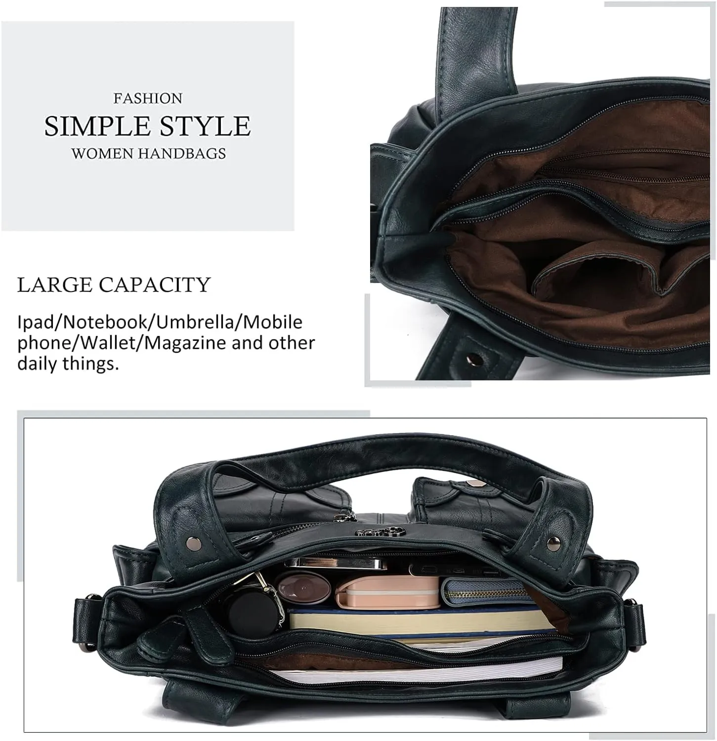 Purses and Handbags for Women Large Hobo Shoulder Bags Soft PU Leather Multi-Pocket Tote Bag