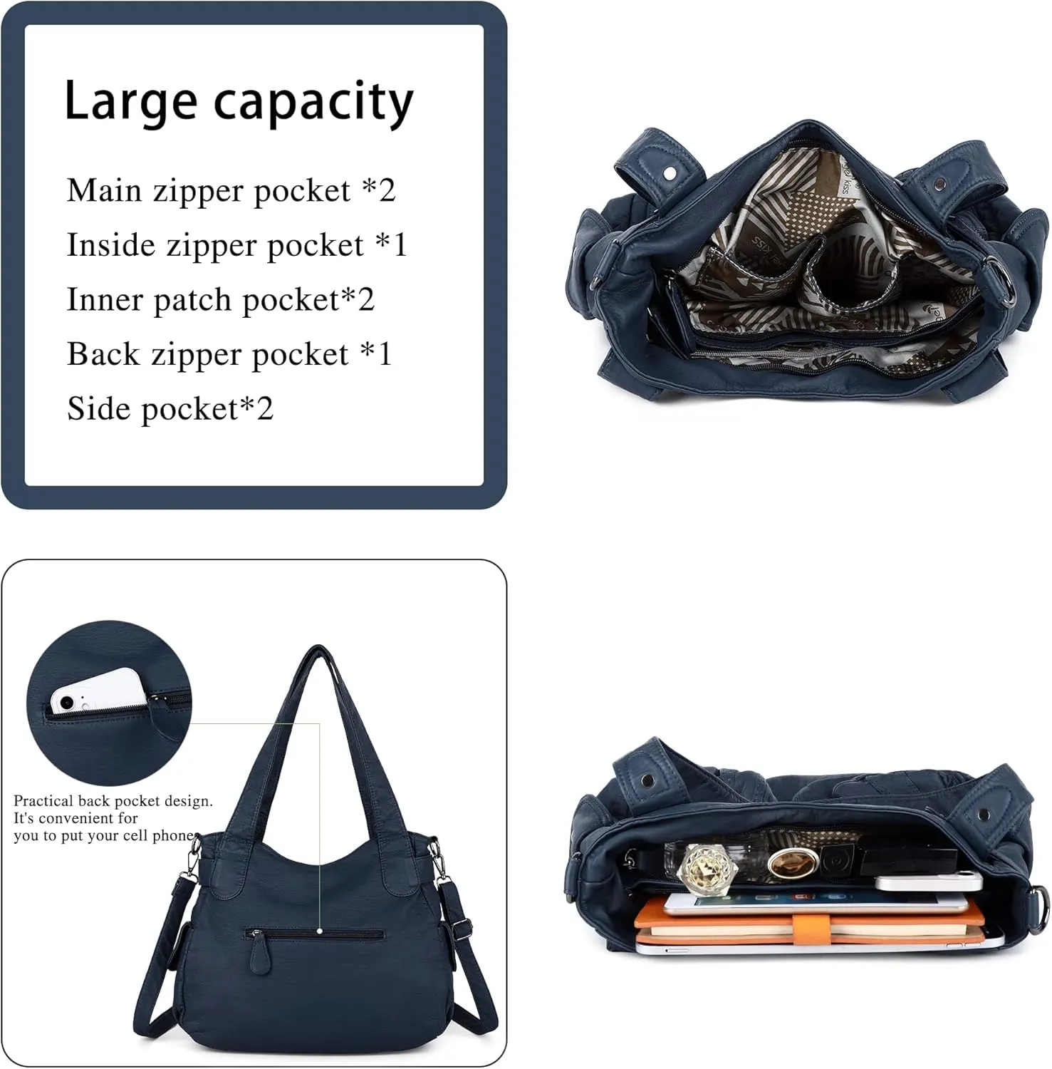 Purses and Handbags Women Tote Shoulder Top Handle Satchel Hobo Bags Fashion Washed Leather Purse
