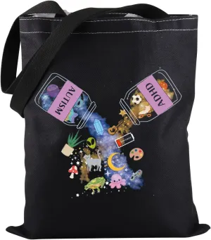 PWHAOO Autistic ADHD Tote Bag Disorder Neurodivergent Tote Bag Autism and Attention Gift ADHD Awareness Gift