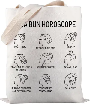 PWHAOO Board Certified Behavior Analyst Tote Bag BCBA Bun Horoscope Tote Bag Behavior Analyst Gift BCBA Therapist Gift
