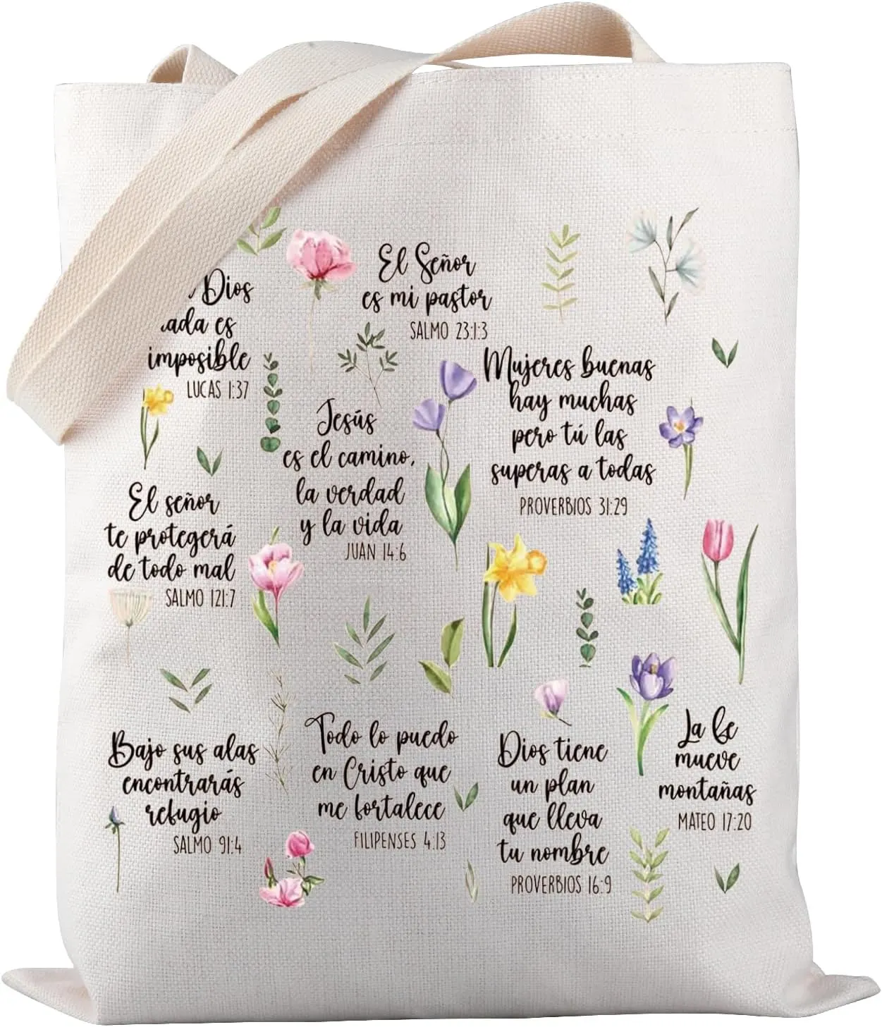 PWHAOO Frases Religiosas Tote Bag Gift Spanish Religious Gift Faith Jesus Gift Bible Verse Gift