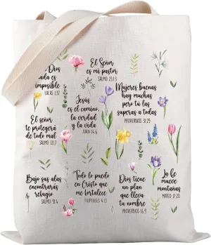 PWHAOO Frases Religiosas Tote Bag Gift Spanish Religious Gift Faith Jesus Gift Bible Verse Gift