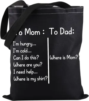 PWHAOO Newly Mom Dad Tote Bag New Parents Tote Bag Mom Life Gift Mother’s Day Gift