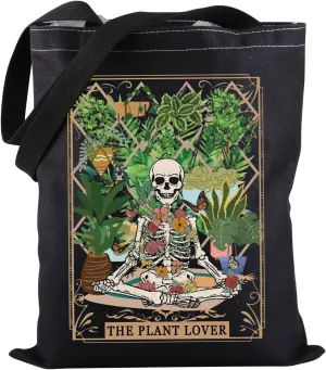 PWHAOO Skeleton Plant Tote Bag The Plant Lover Tote Bag Gardener Skeleton Tote Bag Gardener Tarot Card Gift