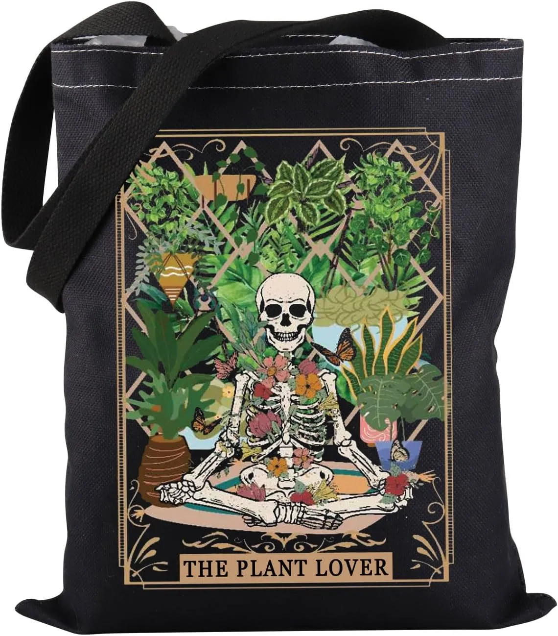 PWHAOO Skeleton Plant Tote Bag The Plant Lover Tote Bag Gardener Skeleton Tote Bag Gardener Tarot Card Gift