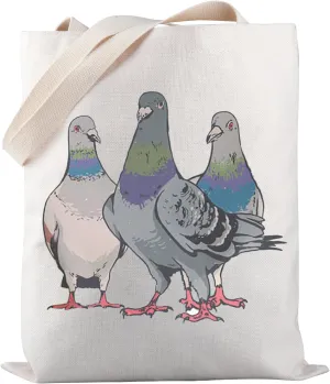 PWHAOO Three Pigeons Tote Bag Bird Watcher Tote Bag Bird Watching Gift Pigeons Lover Gift