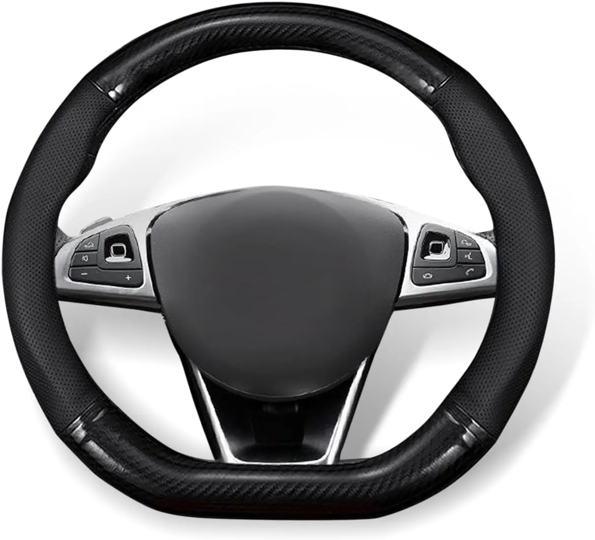 QODOLSI 1 Pack Car Breathable Steering Wheel Cover, Wear -Resistant Steering Wheel Sleeve, Carbon Fiber Non-Slip Steering Wheel Protector, Four Seasons Universal Steering Wheel Set (D -Shaped)