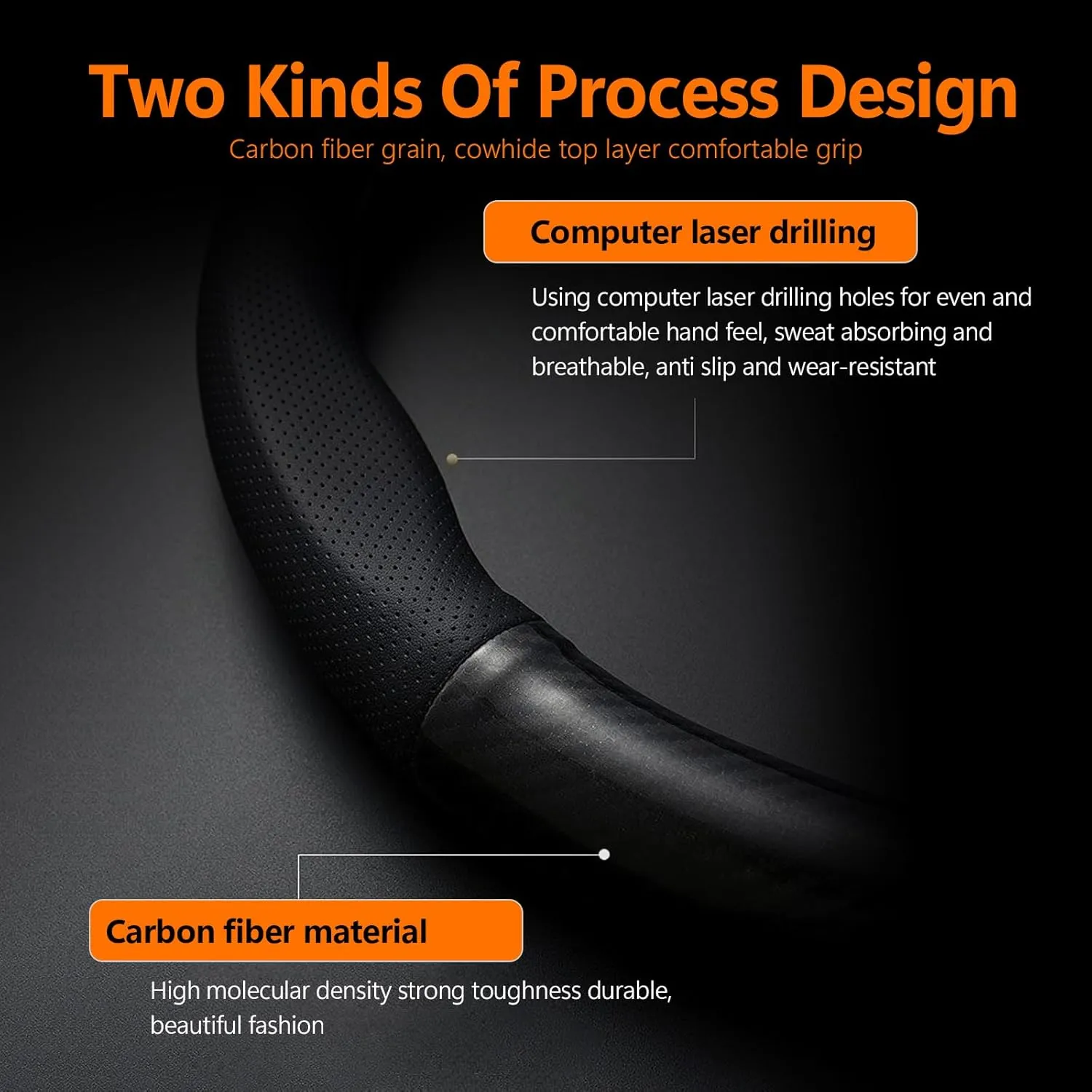 QODOLSI 1 Pack Car Breathable Steering Wheel Cover, Wear -Resistant Steering Wheel Sleeve, Carbon Fiber Non-Slip Steering Wheel Protector, Four Seasons Universal Steering Wheel Set (D -Shaped)