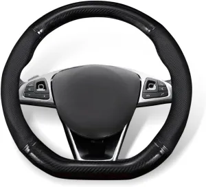 QODOLSI 1 Pack Car Breathable Steering Wheel Cover, Wear -Resistant Steering Wheel Sleeve, Carbon Fiber Non-Slip Steering Wheel Protector, Four Seasons Universal Steering Wheel Set (D -Shaped)