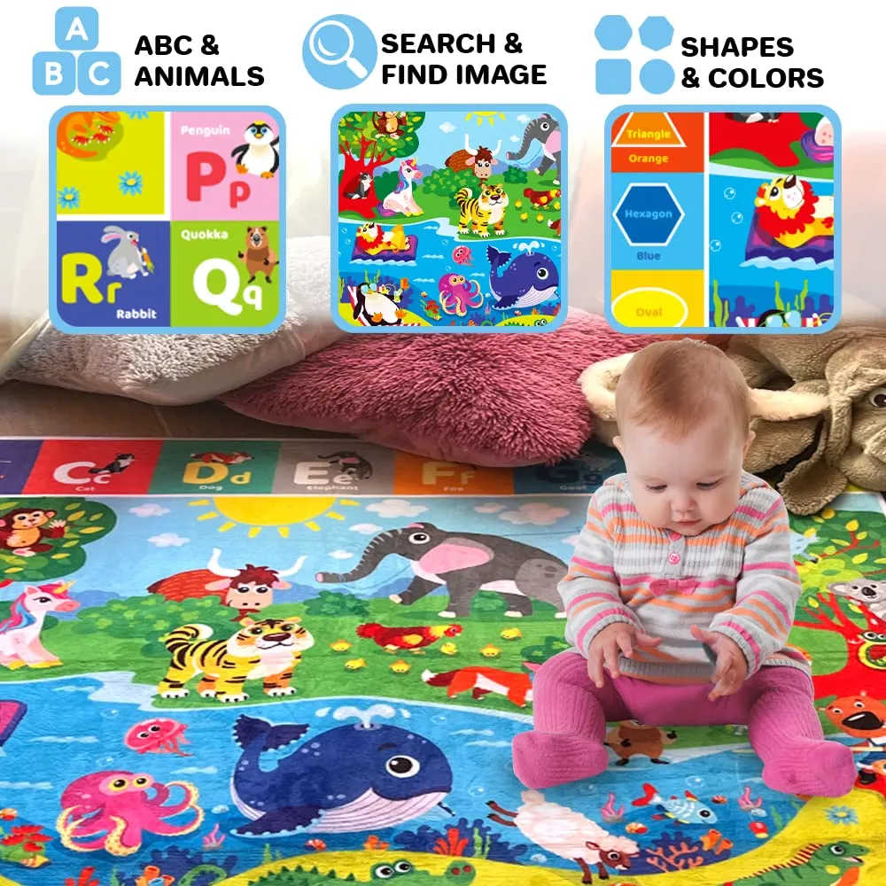 QUOKKA Baby Floor Play Mat – Super Soft Plush Surface ABC Rug for Toddlers & Infants – Extra Thick (0.8cm) Non-Slip Padded Nursery Mat for Crawling & Fun – Foldable Gift Rug
