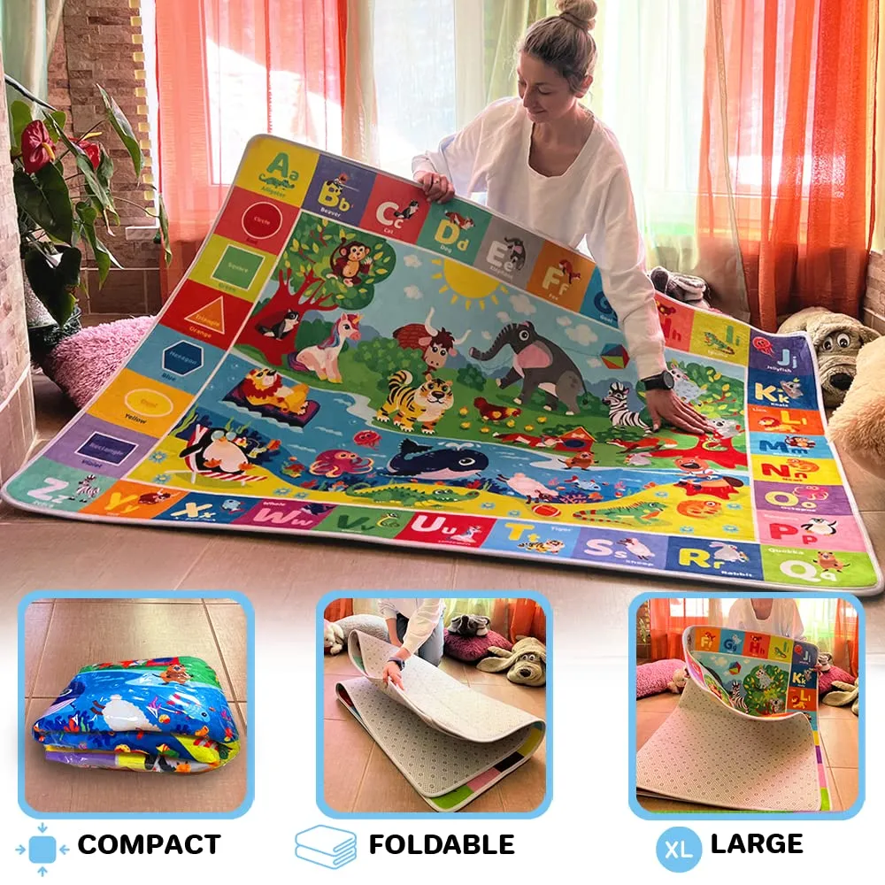 QUOKKA Baby Floor Play Mat – Super Soft Plush Surface ABC Rug for Toddlers & Infants – Extra Thick (0.8cm) Non-Slip Padded Nursery Mat for Crawling & Fun – Foldable Gift Rug