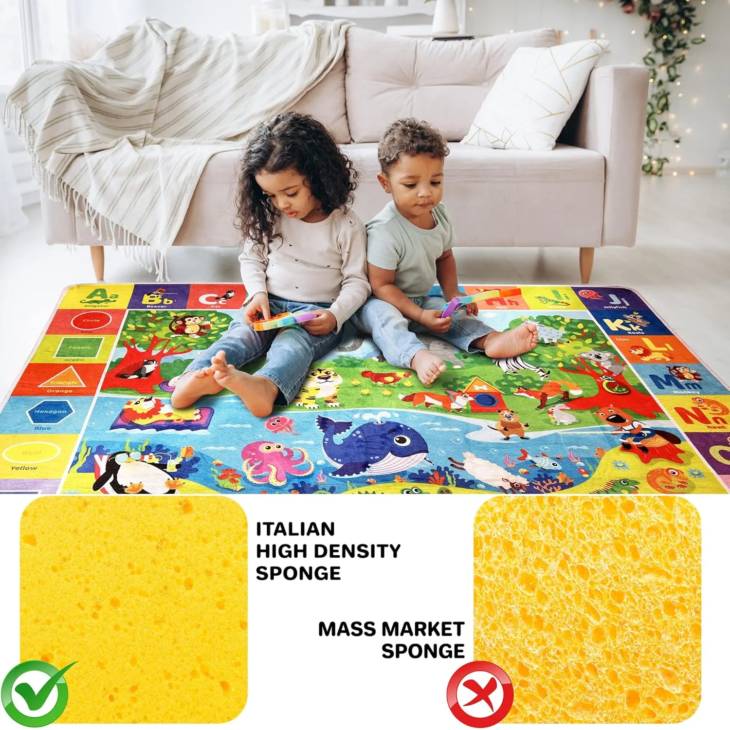 QUOKKA Baby Floor Play Mat – Super Soft Plush Surface ABC Rug for Toddlers & Infants – Extra Thick (0.8cm) Non-Slip Padded Nursery Mat for Crawling & Fun – Foldable Gift Rug