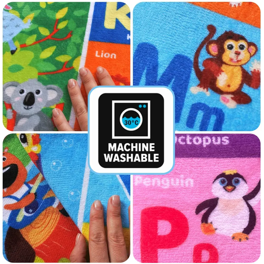 QUOKKA Baby Floor Play Mat – Super Soft Plush Surface ABC Rug for Toddlers & Infants – Extra Thick (0.8cm) Non-Slip Padded Nursery Mat for Crawling & Fun – Foldable Gift Rug
