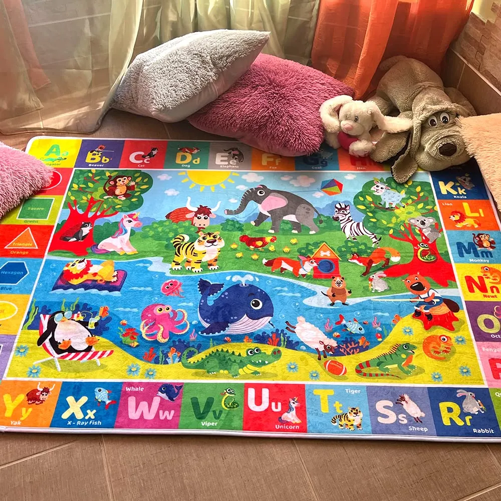 QUOKKA Baby Floor Play Mat – Super Soft Plush Surface ABC Rug for Toddlers & Infants – Extra Thick (0.8cm) Non-Slip Padded Nursery Mat for Crawling & Fun – Foldable Gift Rug