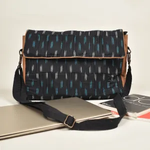 "Samarth" laptop bag in black ikat and faux leather