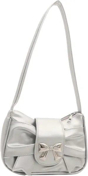 QWINEE Women's Bow Purse Y2k Shoulder Bag Coquette PU Leather Shoulder Bag Small Handbag Purses