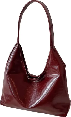 QWINEE Women's Large Capacity Open Top Shoulder Bag Faux Leather Retro Vintage Hobo Handbag