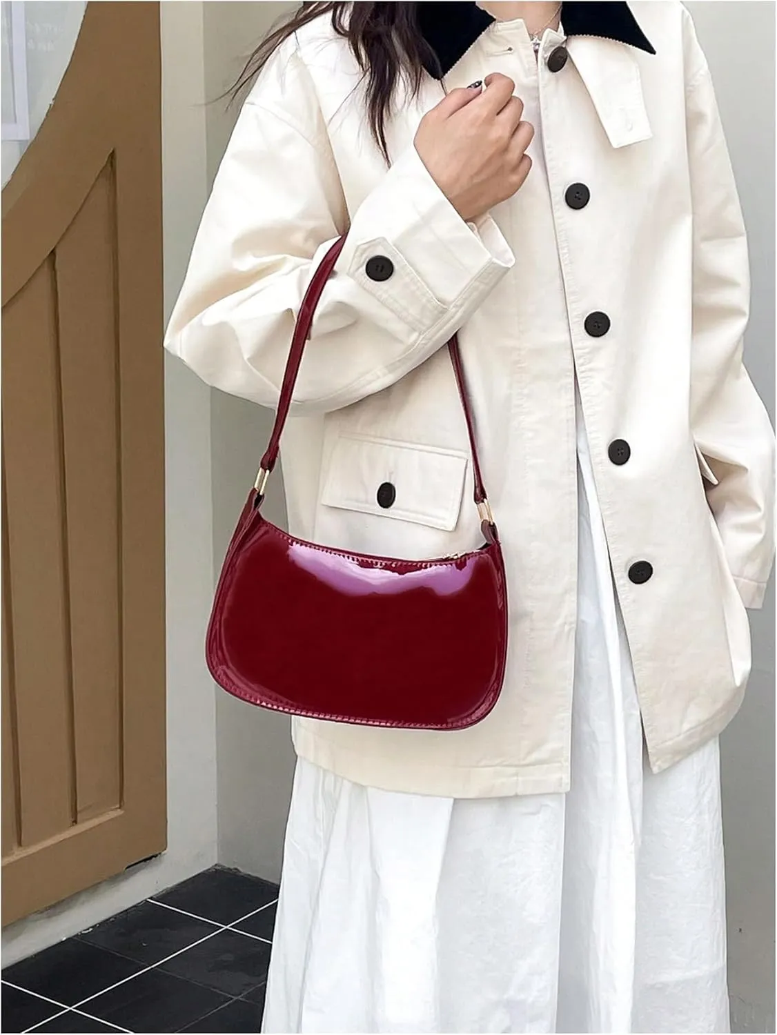 QWINEE Women's PU Leather Zipper Shoulder Bag Casual Clutch Purse Mini Hobo Handbag