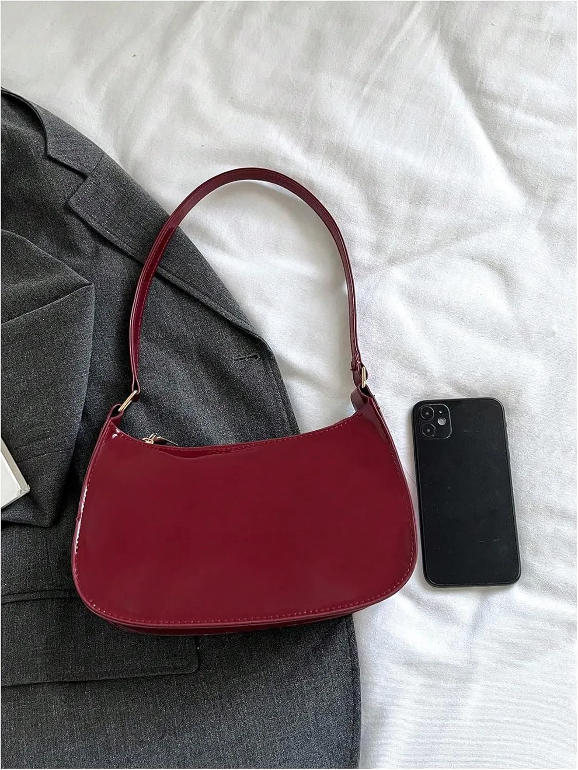 QWINEE Women's PU Leather Zipper Shoulder Bag Casual Clutch Purse Mini Hobo Handbag