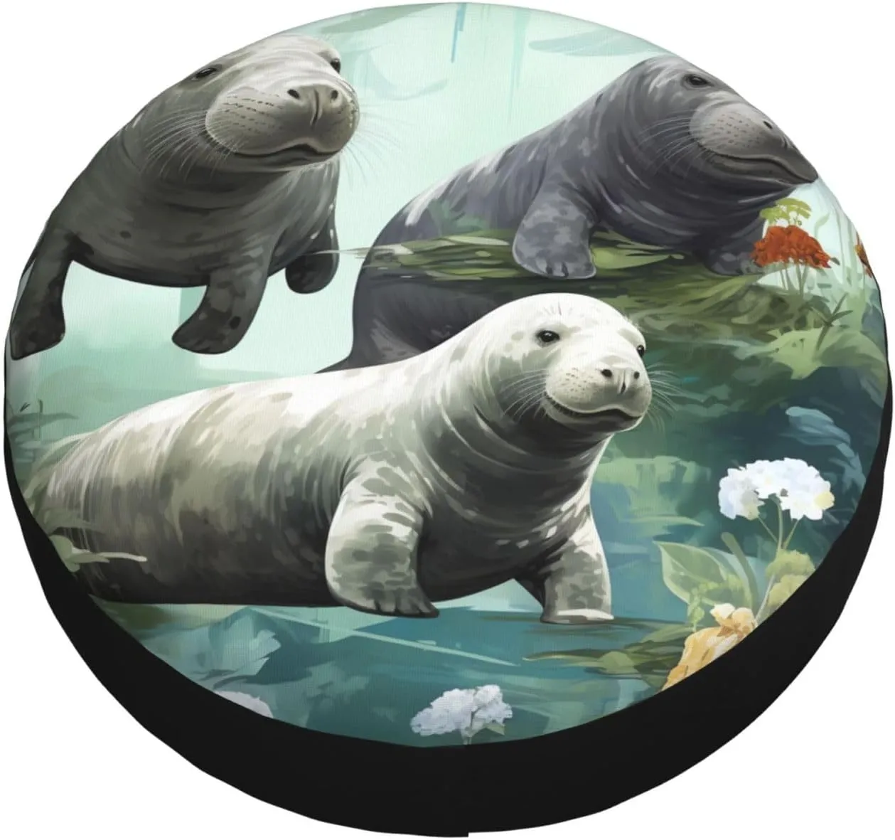 Rabbits Manatees Tire Cover Outdoor Waterproof Snow Sun Rain Wheel Cover Portable Wheel Bags Camper Spare Tire Cover Universal Car Tire Protectors for Trailer RV SUV