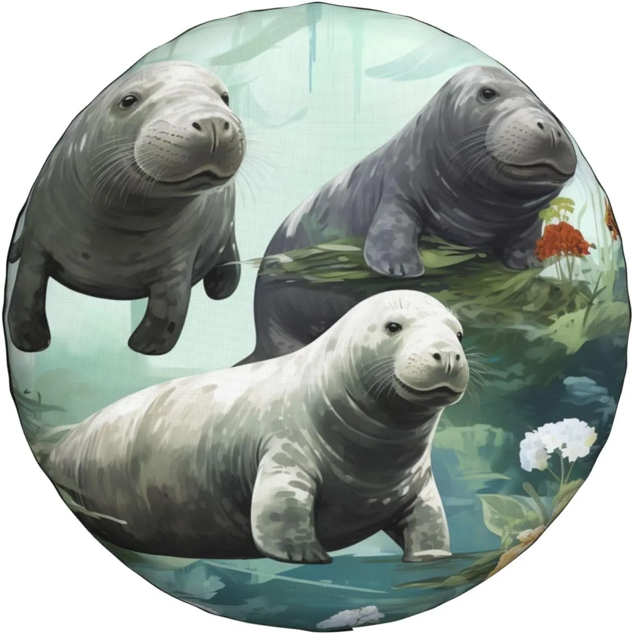 Rabbits Manatees Tire Cover Outdoor Waterproof Snow Sun Rain Wheel Cover Portable Wheel Bags Camper Spare Tire Cover Universal Car Tire Protectors for Trailer RV SUV
