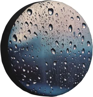Rain Drops on Glass Tire Cover Outdoor Waterproof Snow Sun Rain Wheel Cover Portable Wheel Bags Camper Spare Tire Cover Universal Car Tire Protectors for Trailer RV SUV
