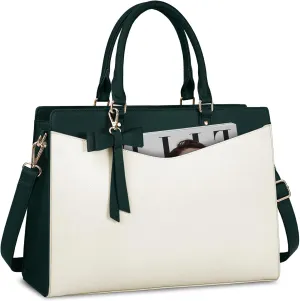 RAINSMORE Laptop Bag for Women 15.6 Inch PU Leather Laptop Tote Bag Professional Business Office Briefcase Waterproof Work Bag Computer Tote Bag Large Lightweight Handbag Shoulder Bag