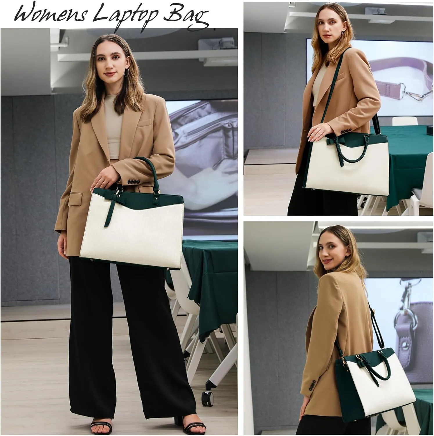 RAINSMORE Laptop Bag for Women 15.6 Inch PU Leather Laptop Tote Bag Professional Business Office Briefcase Waterproof Work Bag Computer Tote Bag Large Lightweight Handbag Shoulder Bag