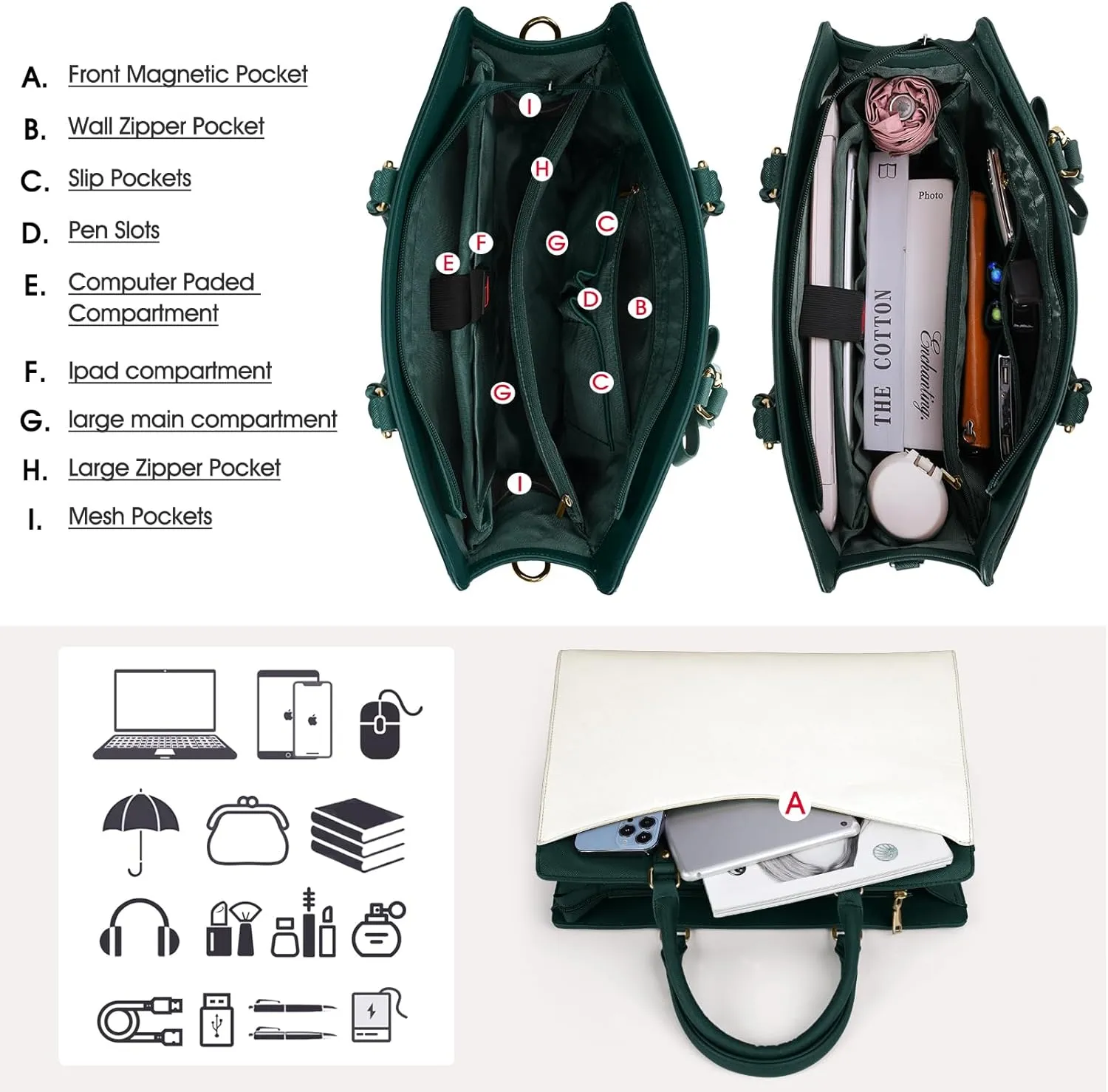 RAINSMORE Laptop Bag for Women 15.6 Inch PU Leather Laptop Tote Bag Professional Business Office Briefcase Waterproof Work Bag Computer Tote Bag Large Lightweight Handbag Shoulder Bag