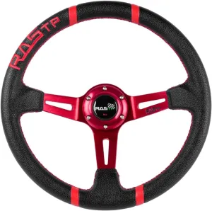 RASTP Universal Racing Steering Wheel,Deep Dish Steering Wheel Leather Embroidery 13.58”/345mm 6 Bolts with Horn Button Include Cable, Wrench,Red