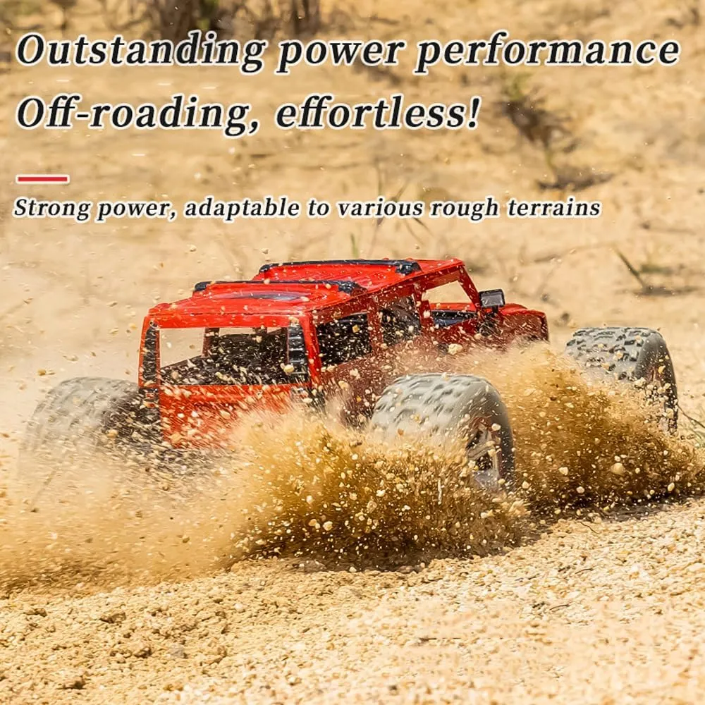 RC Crawler 1/10 Scale RC Car Rock Crawler 50km/h High-Speed Off-Road Vehicle All Terrain 4WD Off-Road Truck with led Light 2 Rechargeable Batteries, Hobby Racing Car Gift for Adults (Red)