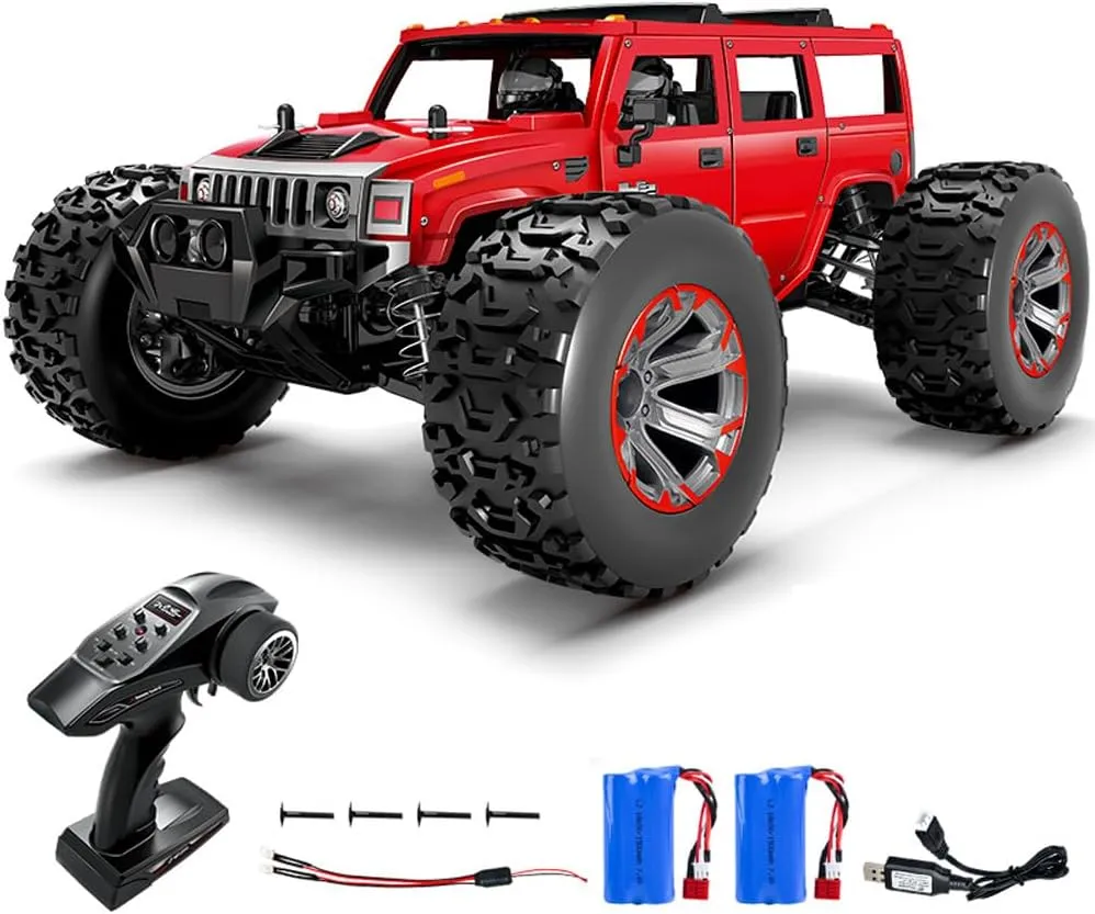 RC Crawler 1/10 Scale RC Car Rock Crawler 50km/h High-Speed Off-Road Vehicle All Terrain 4WD Off-Road Truck with led Light 2 Rechargeable Batteries, Hobby Racing Car Gift for Adults (Red)