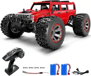 RC Crawler 1/10 Scale RC Car Rock Crawler 50km/h High-Speed Off-Road Vehicle All Terrain 4WD Off-Road Truck with led Light 2 Rechargeable Batteries, Hobby Racing Car Gift for Adults (Red)