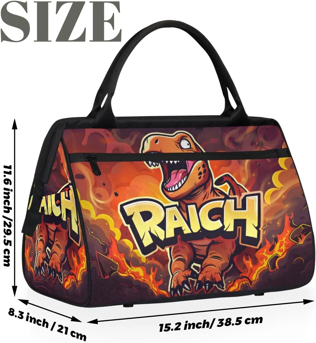 Red Animal Dinosaur Weekender Overnight Bag for Women Waterproof Carry On Travel Duffle Bags with Pocket Lightweight Sports Gym Tote Bag Large Luggage Workout Personal Item Hospital Bags