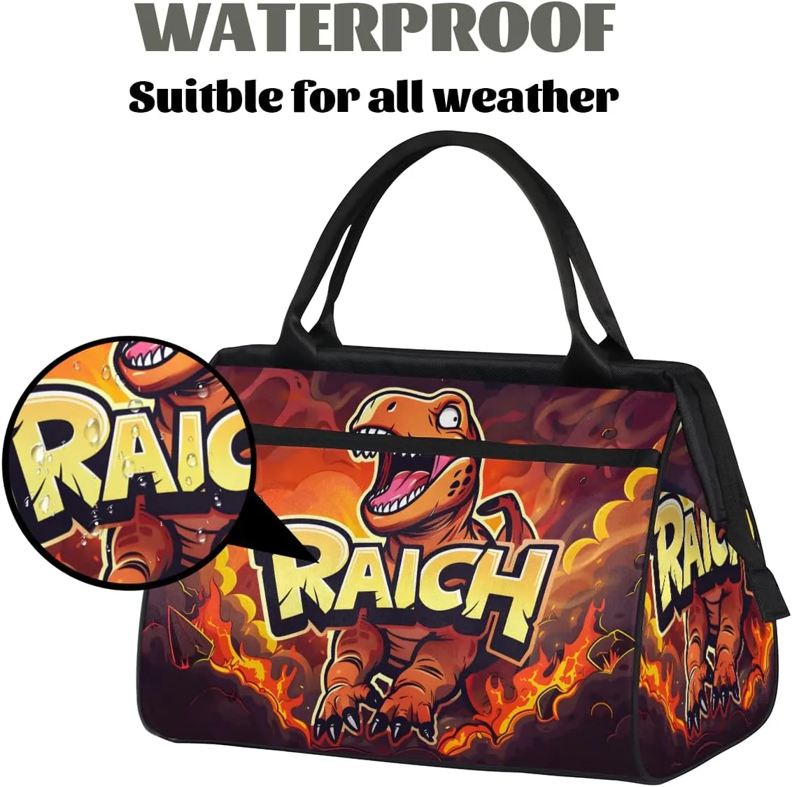 Red Animal Dinosaur Weekender Overnight Bag for Women Waterproof Carry On Travel Duffle Bags with Pocket Lightweight Sports Gym Tote Bag Large Luggage Workout Personal Item Hospital Bags