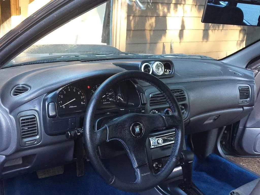 RedlineGoods Steering Wheel Cover - Nardi Compatible with Subaru Impreza 1992-98. Tailor Made - not Universal. Genuine top-Grade Italian Black Leather with Red Thread