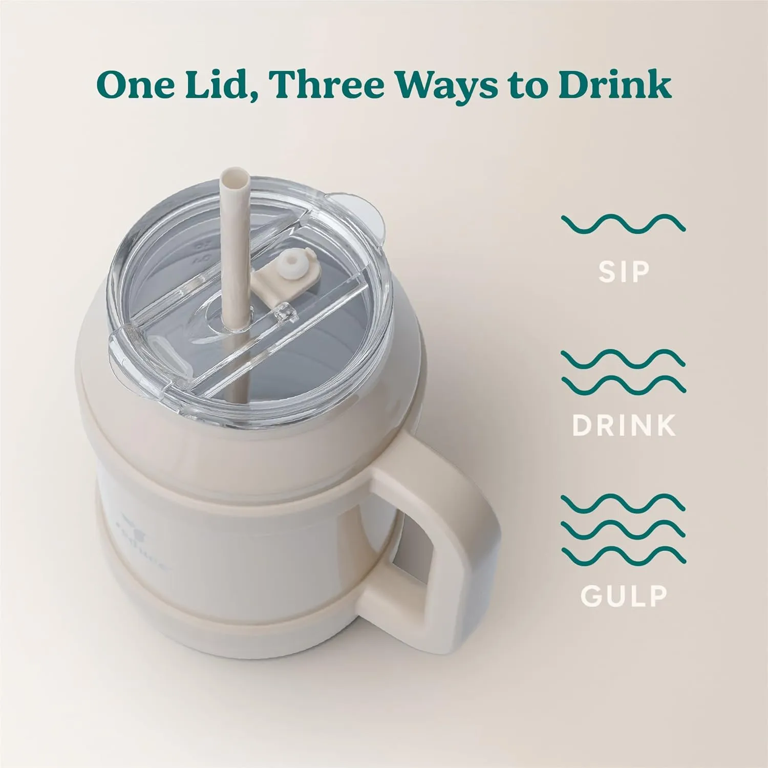 REDUCE Reusable 50 oz Cold1 Water Tumbler – Ergonomic Handle – Double-Wall Insulation – Sturdy Desktop/Tabletop Mug with Lid and Straw – BPA-Free – Stainless Steel for Gym, Home, or Office– Sand