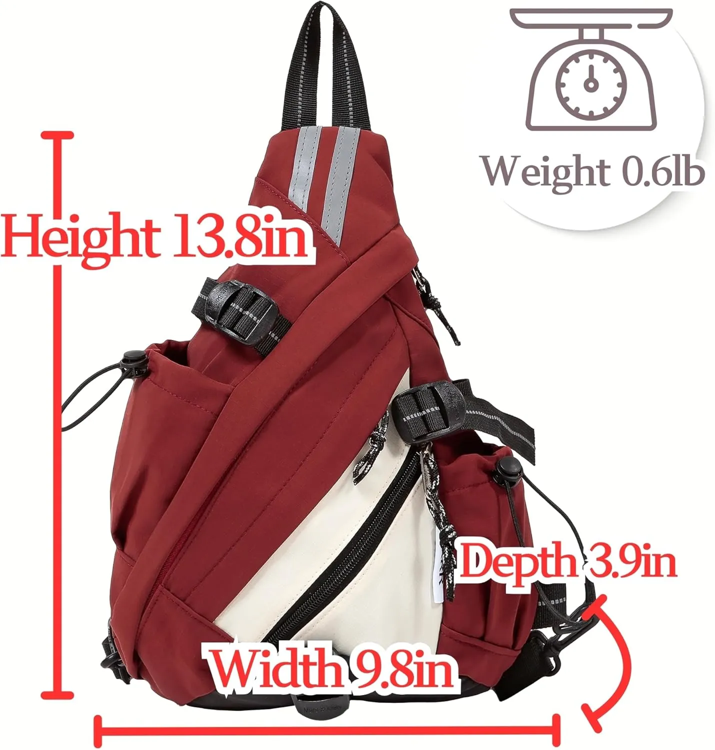 Reflective Two Tone Casual Convertible Sling Backpack Key Ring Strap, Adjustable Travel Zipper Multi-Pocket Crossbody Bags (Red, Small)