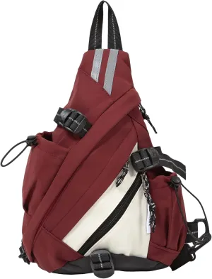 Reflective Two Tone Casual Convertible Sling Backpack Key Ring Strap, Adjustable Travel Zipper Multi-Pocket Crossbody Bags (Red, Small)