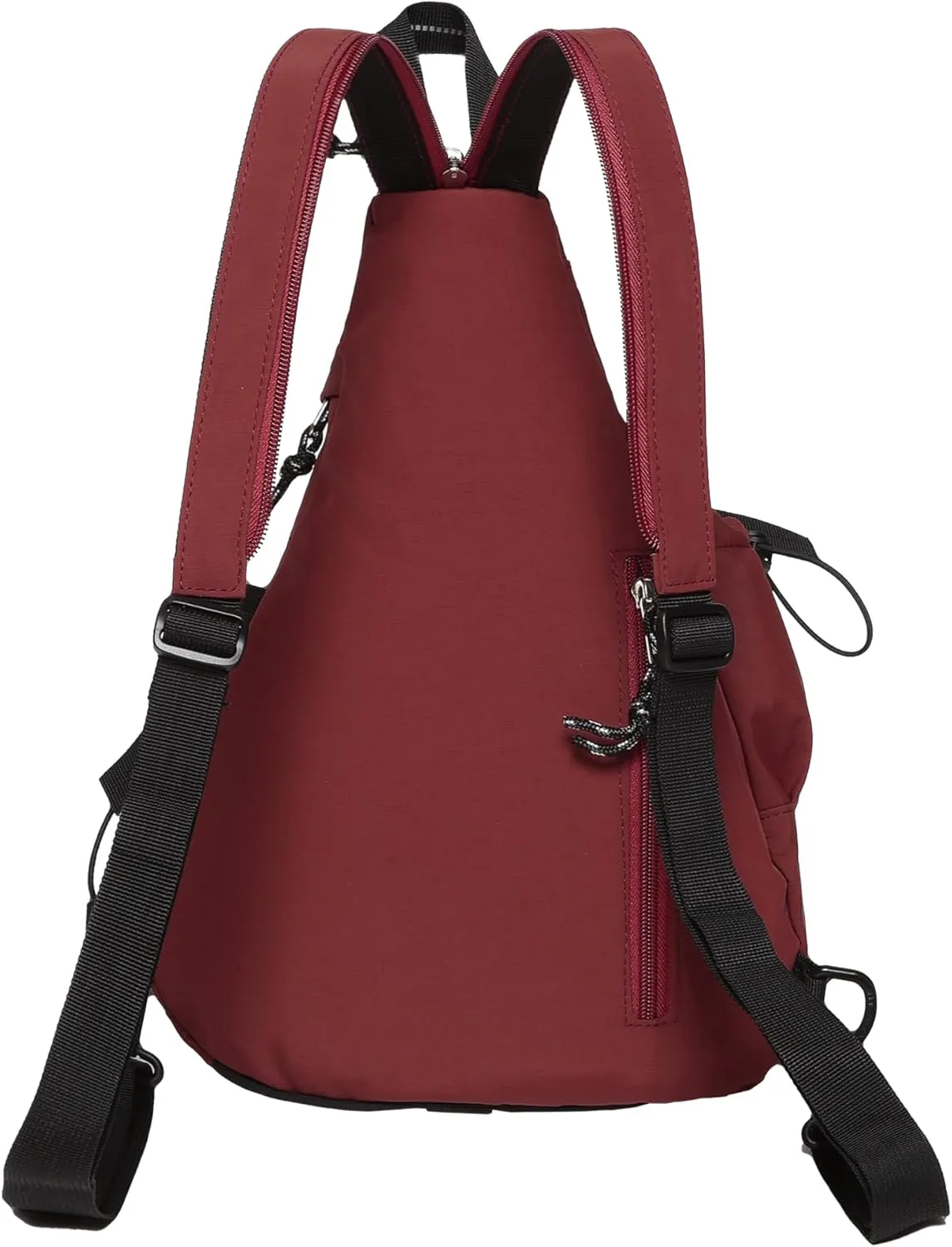 Reflective Two Tone Casual Convertible Sling Backpack Key Ring Strap, Adjustable Travel Zipper Multi-Pocket Crossbody Bags (Red, Small)