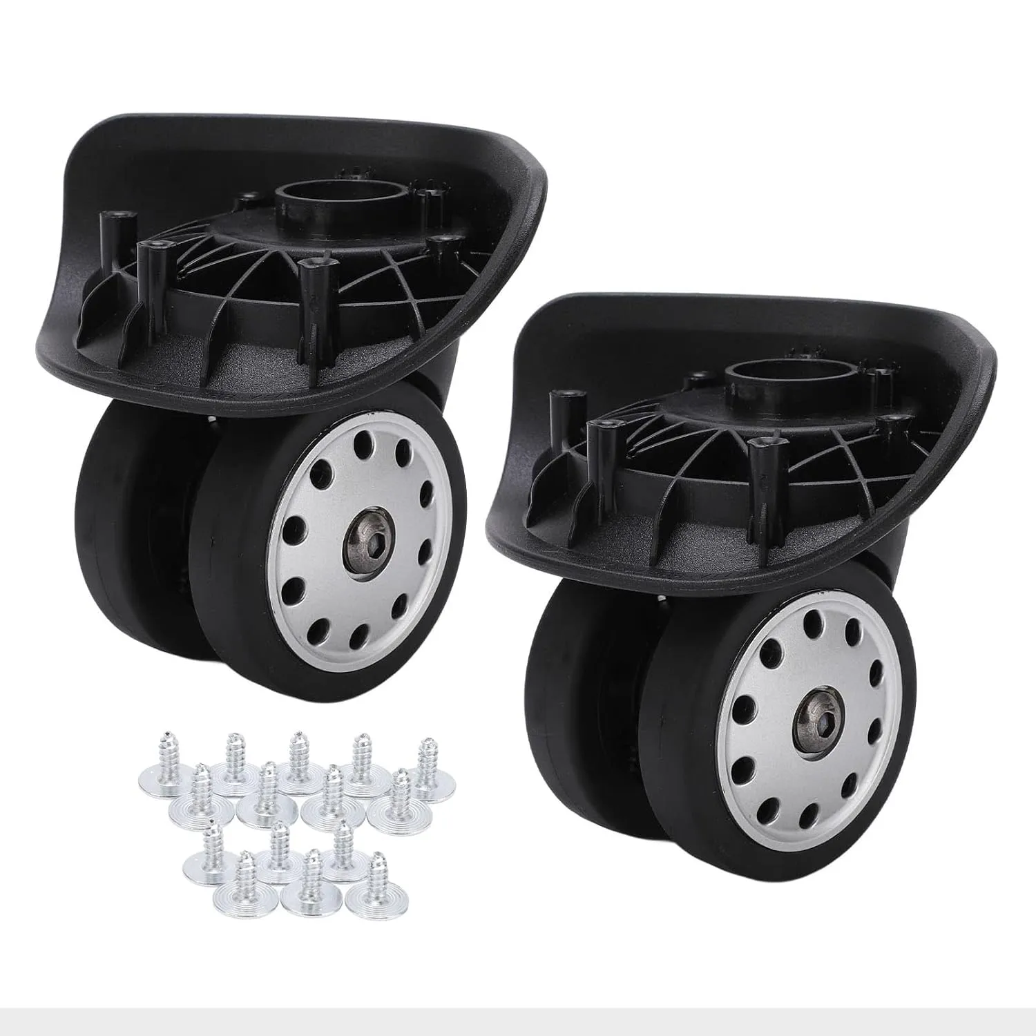 Replacement Luggage Wheel, 1 Pair A88 Porous Suitcase Wheel Durable Large Casters with 15pcs Screw for Travel Bags Luggage (Black)