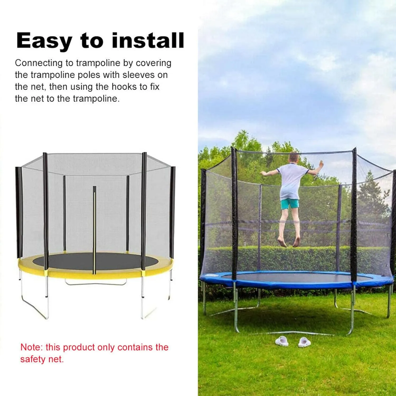Replacement Trampoline Cover, Replacement Trampoline Safety Net, Blue UV Resistant Tear Resistant Trampoline Enclosure Surround Netting for 8FT 10FT 12FT Trampoline Accessories
