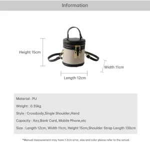 Retro Bucket Bag Color Contrast Cylinder Purse Senior Sense Style Single Shoulder Crossbody Handbag with Zipper