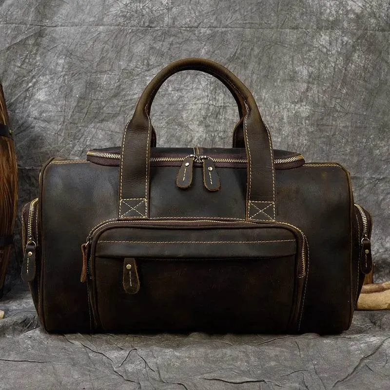 Retro Leather Men’s Travel Duffle Bag Large Capacity Cowhide Tote
