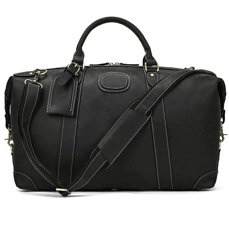 Retro Leather Men’s Travel Duffle Bag Large Capacity Cowhide Tote