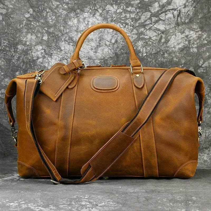 Retro Leather Men’s Travel Duffle Bag Large Capacity Cowhide Tote