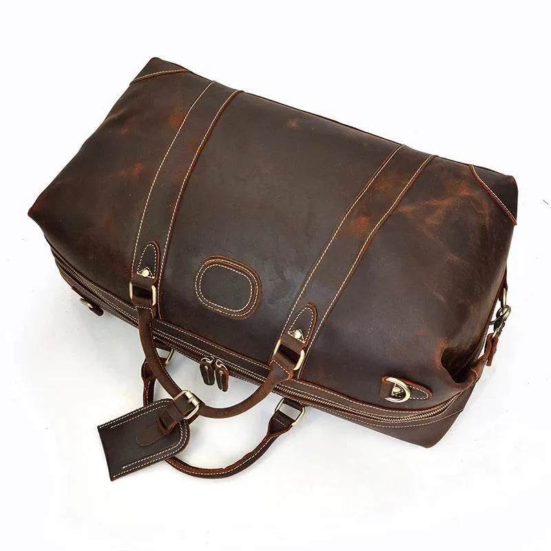 Retro Leather Men’s Travel Duffle Bag Large Capacity Cowhide Tote