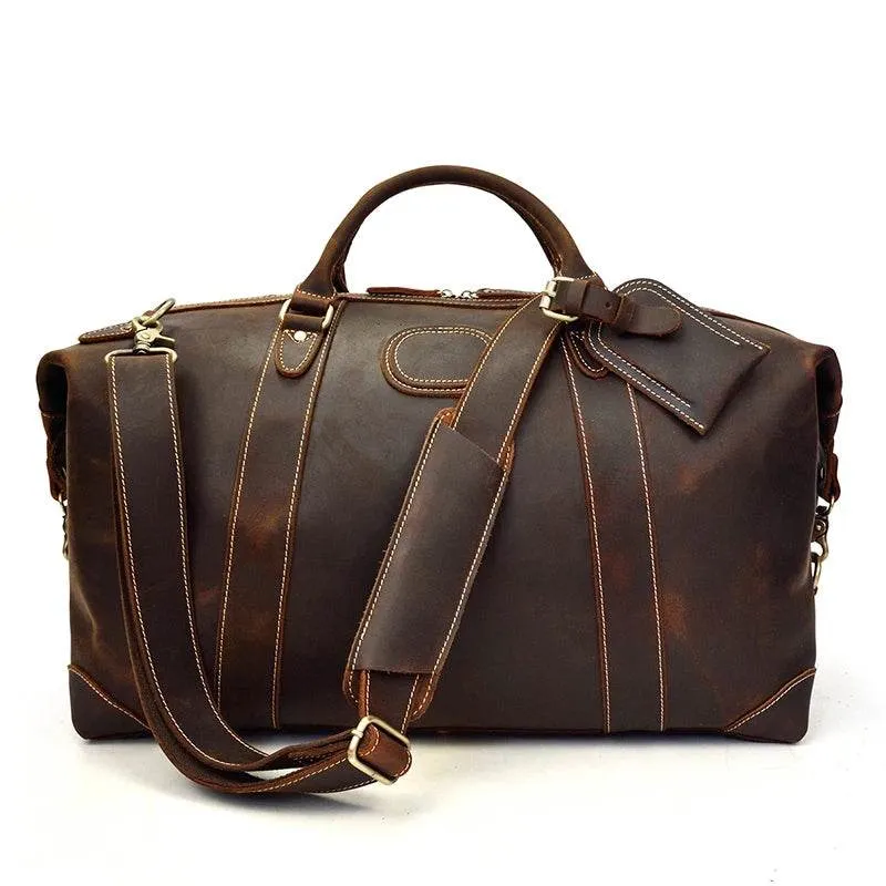 Retro Leather Men’s Travel Duffle Bag Large Capacity Cowhide Tote